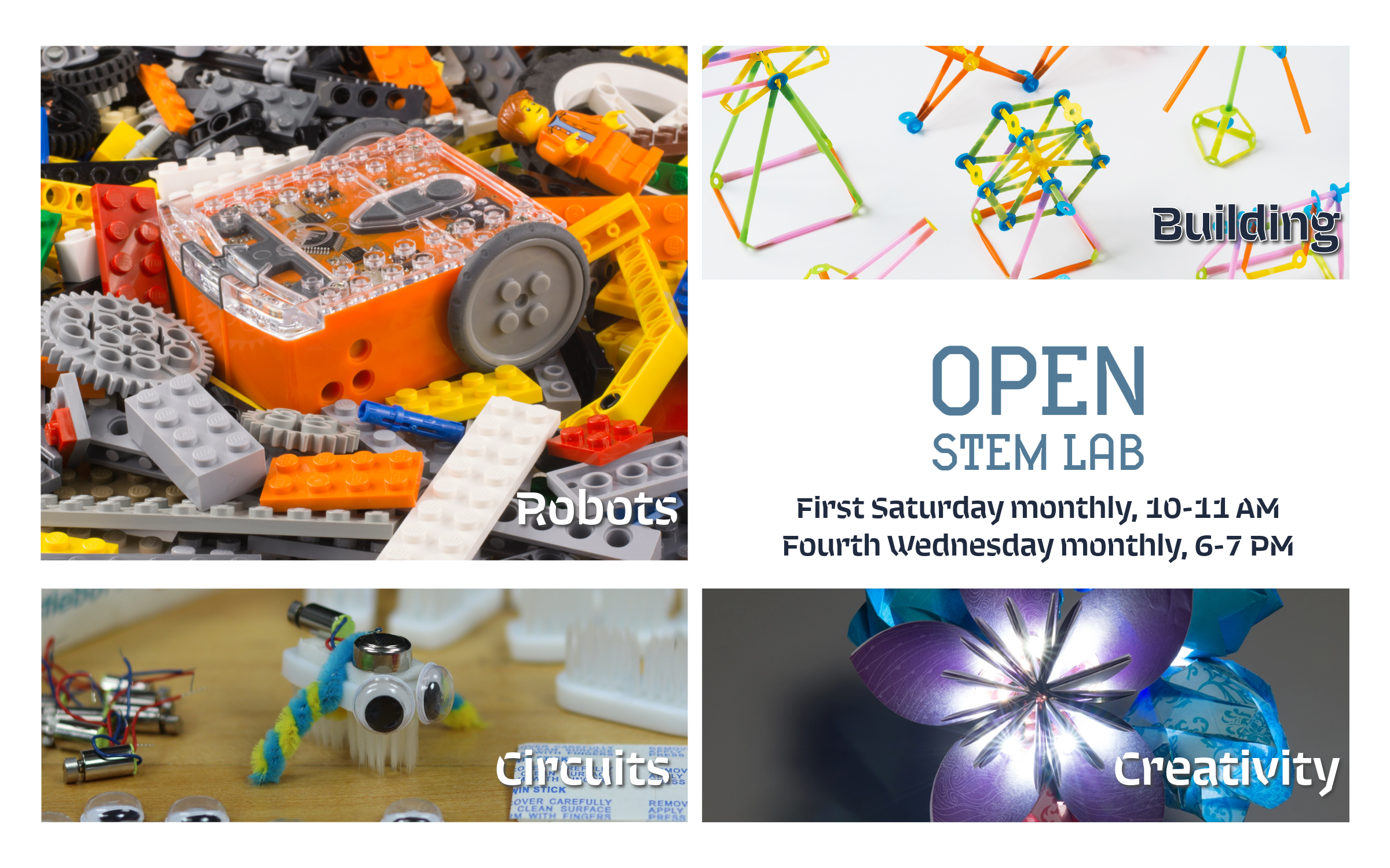 Open STEM Lab promo graphic, featuring an Edison Microbric robot kit.