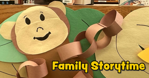 A papercraft monkey, the sort of craft a Saturday Family Storytime might have available.