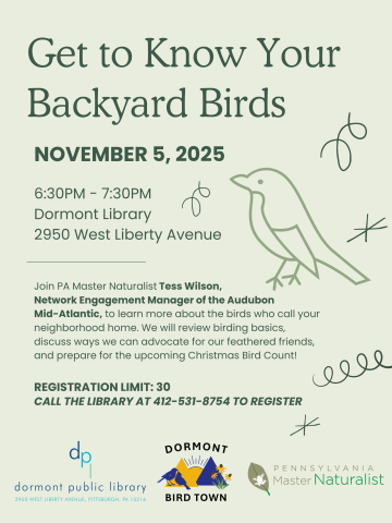 Flyer for the Backyard Birds program. Text is duplicated in the event description.