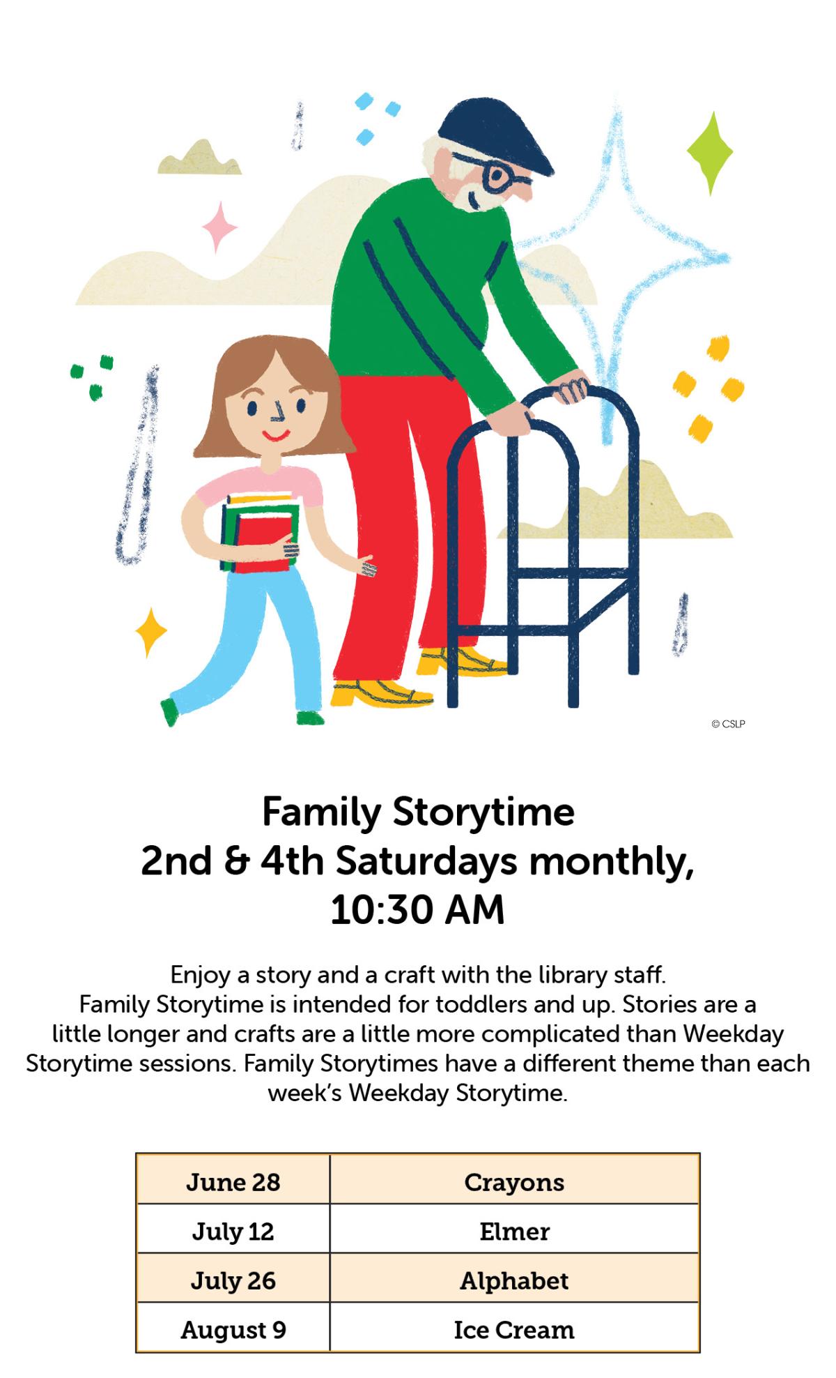 Summer Reading 2025 Weekday Storytime schedule. Content is duplicated in the event text.