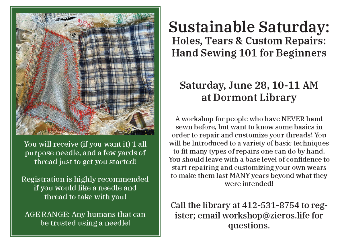 Graphic showing patches sewn on a pair of worn-out jeans.