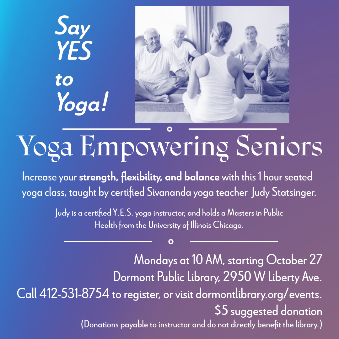 Seniors YES Yoga social media image. Text is duplicated in the event.